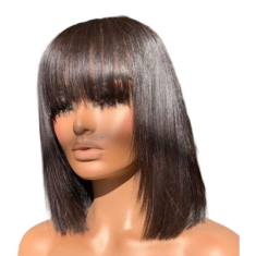 Peruca de cabelo humano para mulheres negras | Peruca de cabelo encaracolado | Peruca de cabelo humano com franja - 8 polegadas