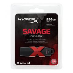 Kingston Pen Drive 256GB Hyperx Savage USB 3.1 Preto/Vermelho