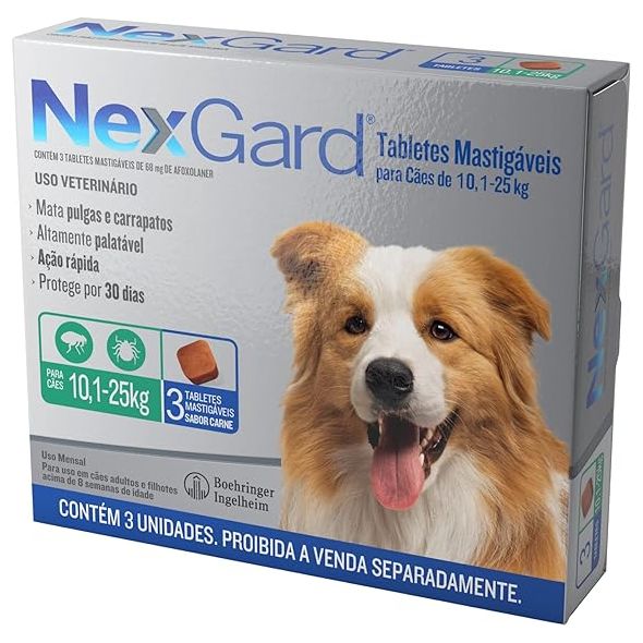 Nexgard Cão L 10; 1-25kg  3 Comp Mast 3g